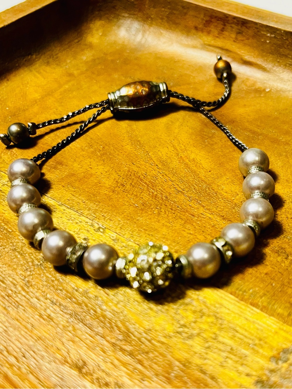 Beaded taupe color Pearl-Style Adjustable Bracelet - Taupe $8